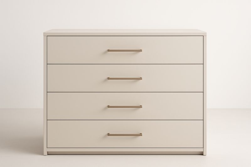 Commode à quatre tiroirs en MDF bois couleur crème, 90 x 40 x 80 cm