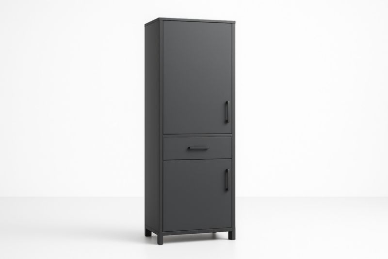 Armoire en métal noir avec portes et tiroir 185x60x40 cm