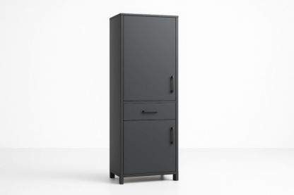 Armoire en métal noir avec portes et tiroir 185x60x40 cm
