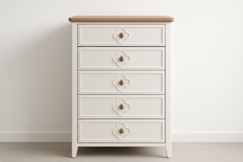Commode 5 tiroirs MDF Blanc et Marron