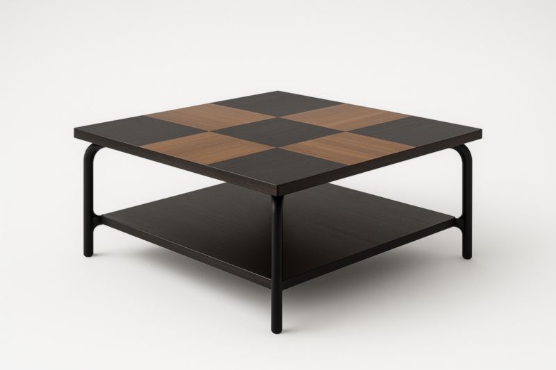 Table basse en bois avec motif échiquier 80x80x40 cm