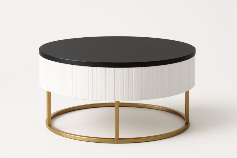 Table basse ronde en métal et bois MDF Noir et Blanc Ø80 cm