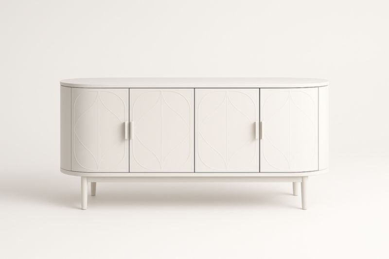 Buffet ovale en bois MDF blanc avec 4 portes
