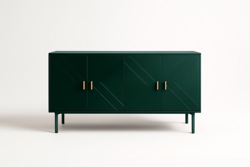 Buffet en bois MDF avec portes et poignées dorées 160 cm