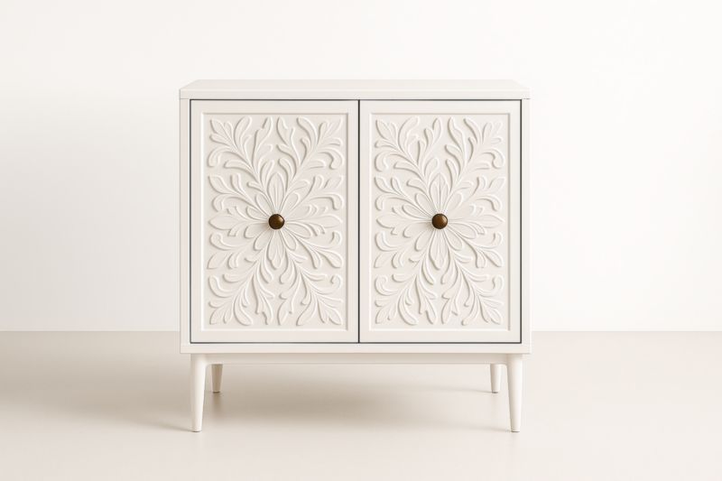 Buffet en Bois MDF Blanc avec Portes Sculptées 80x40x75 cm