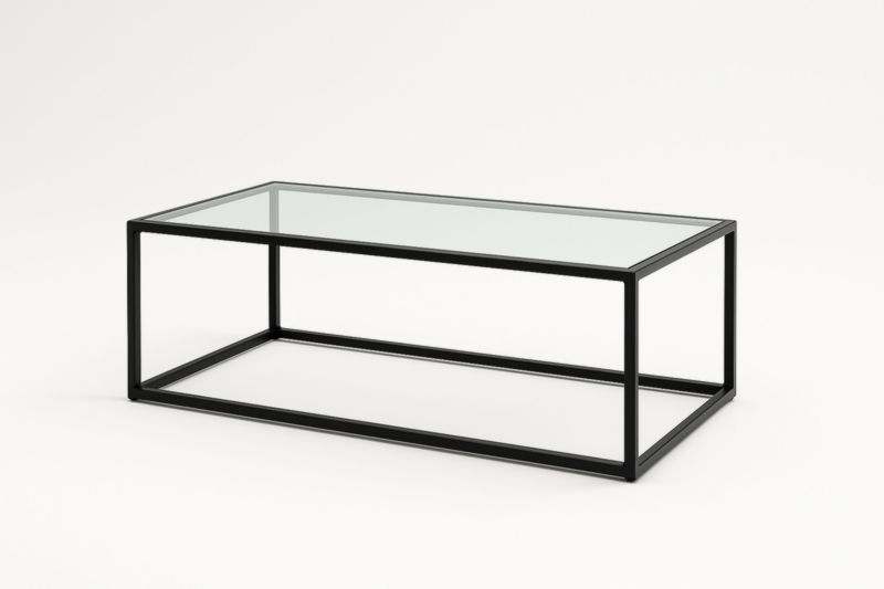 Table basse en verre trempé et cadre en acier noir