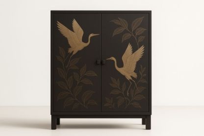 Buffet en bois à motif de grue dorée 90 cm