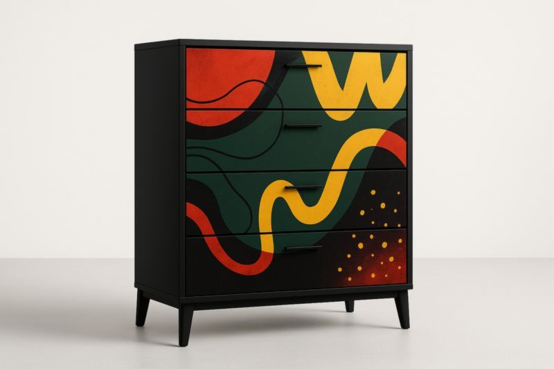 Commode en Bois avec Tiroirs Motif Abstrait