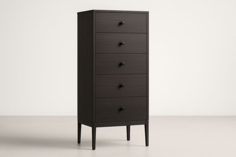 Commode haute en bois avec 5 tiroirs marron foncé