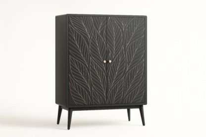 Armoire de rangement en bois noir avec motif de feuilles
