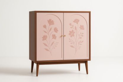 Armoire de rangement en bois avec portes roses à motif floral, 80 x 40 x 120 cm