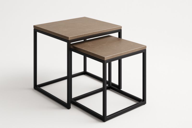 Ensemble de 2 Tables Gigognes Carrées Bois Métal Noir