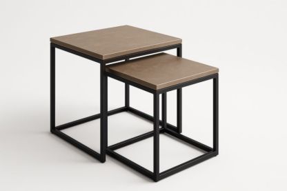 Ensemble de 2 Tables Gigognes Carrées Bois Métal Noir