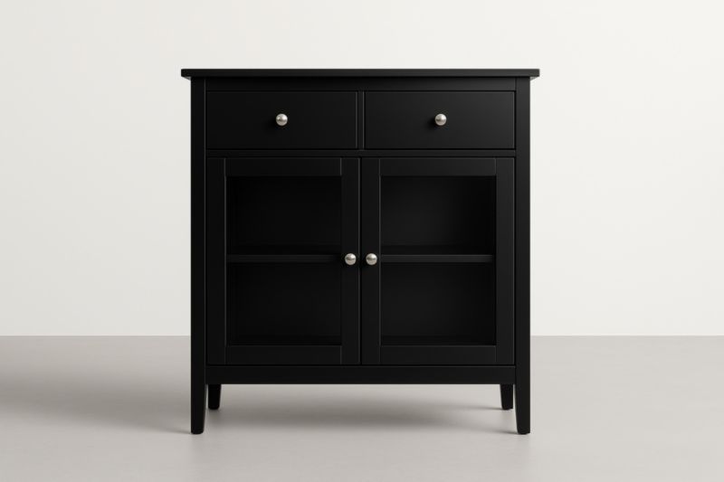 Buffet en bois avec tiroirs et portes vitrées noir