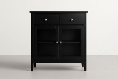 Buffet en bois avec tiroirs et portes vitrées noir