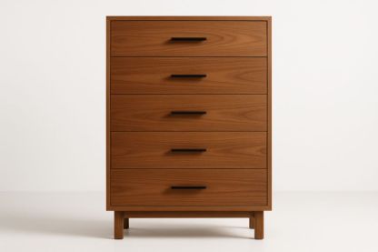 Commode à cinq tiroirs avec placage en noyer