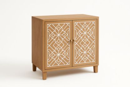 Buffet rectangulaire en bois de chêne avec motif géométrique blanc
