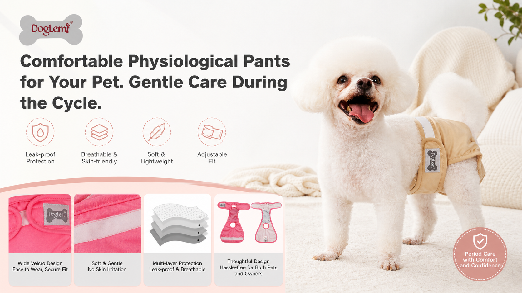 Breathable Washable Female Dog Hygiene Pants for Heat Cycle Care