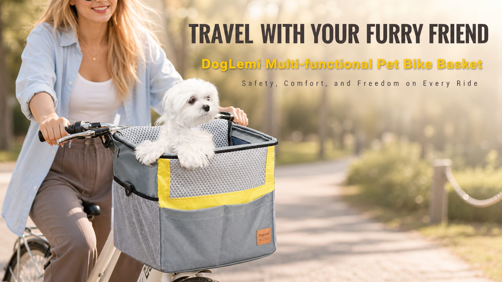 Multi-Use Pet Bike Basket Carrier with Shoulder Strap for Small Dogs