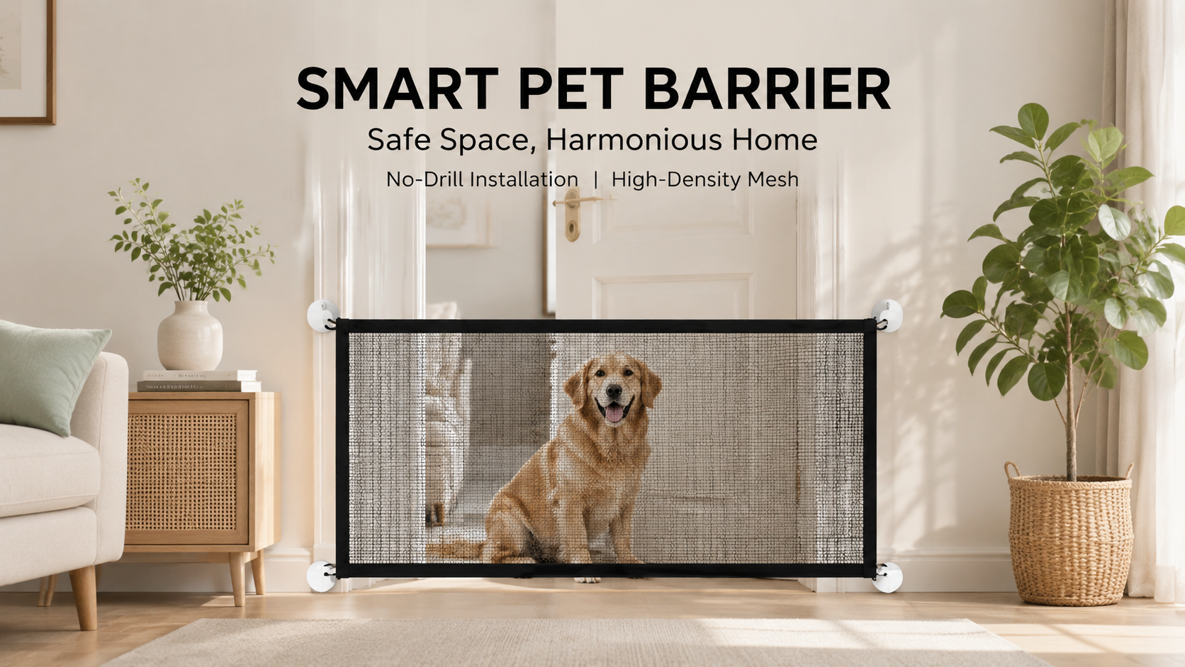 No-Drill Mesh Pet Gate for Indoor Doorways