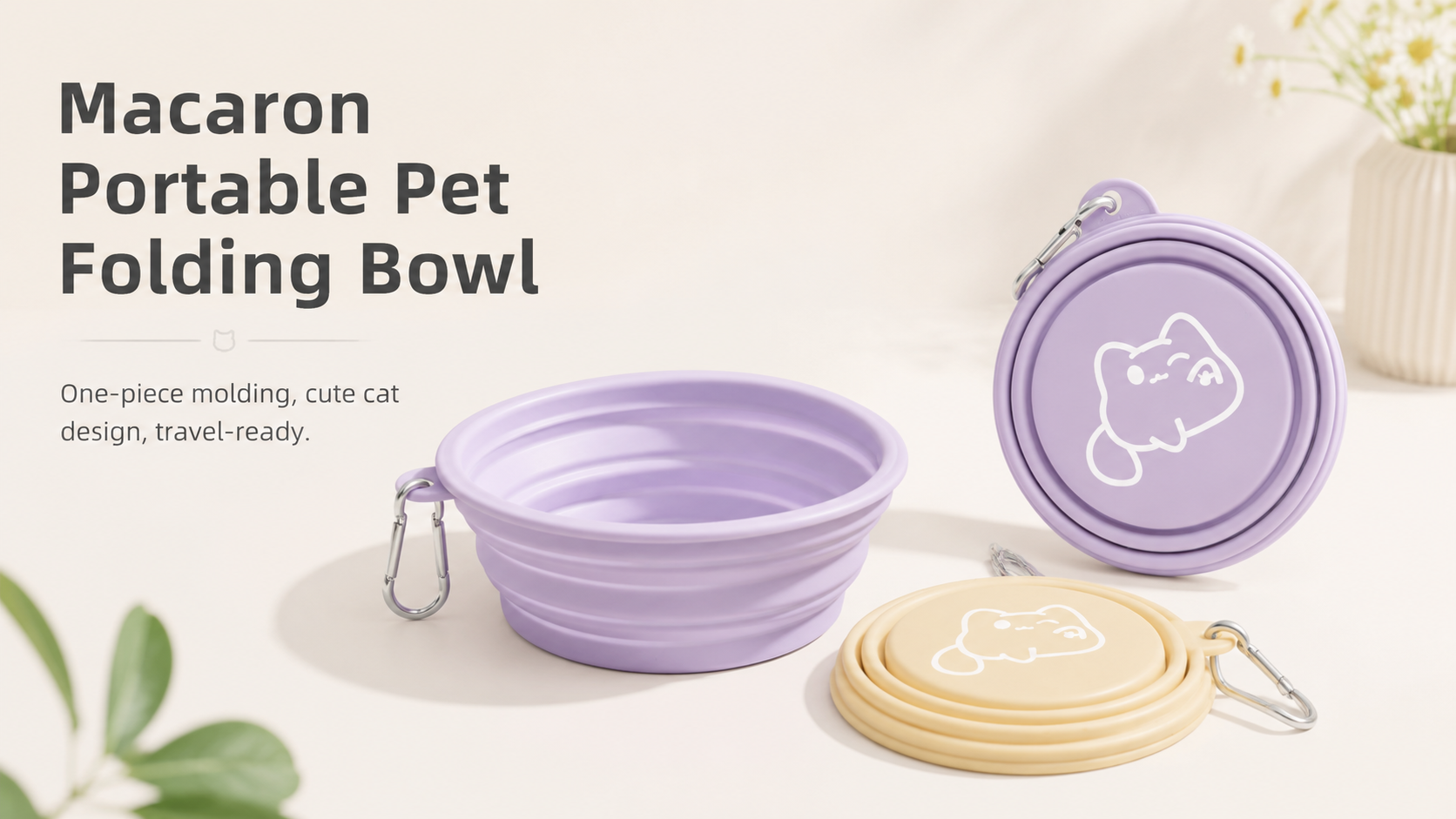 Collapsible Silicone Pet Travel Bowl with Clip – 350 ml