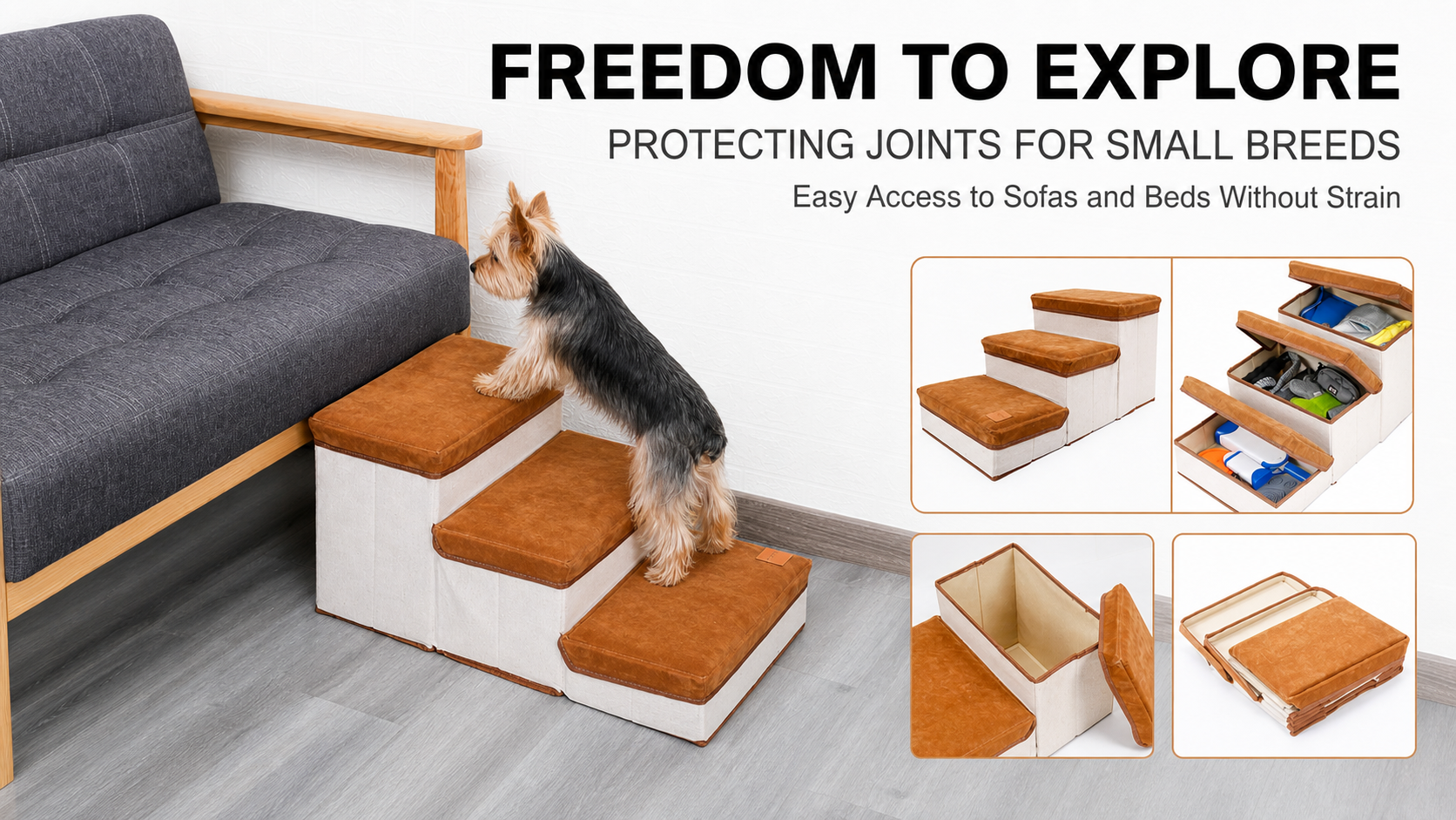Foldable Non-Slip Pet Stairs for Dogs & Cats