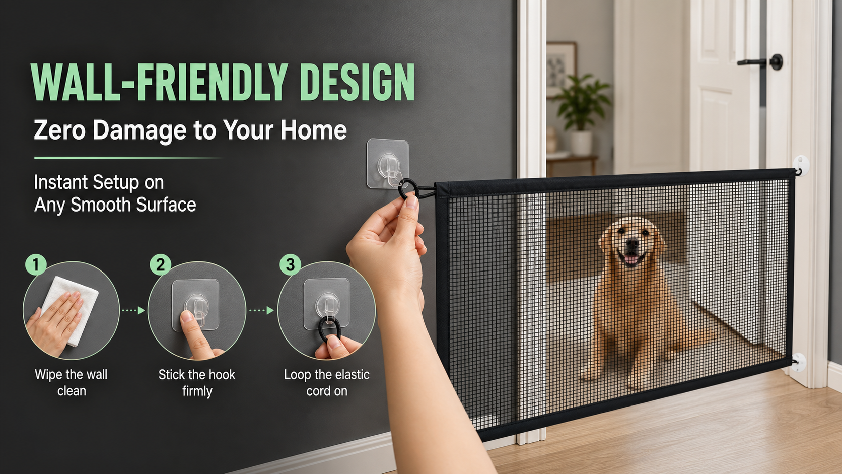 No-Drill Mesh Pet Gate for Indoor Doorways