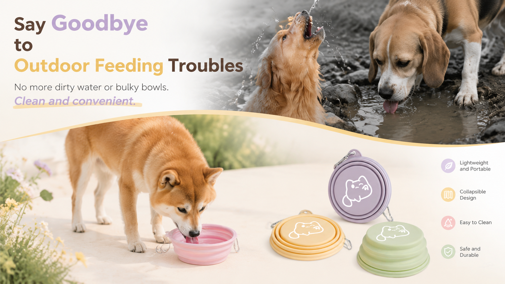 Collapsible Silicone Pet Travel Bowl with Clip – 350 ml