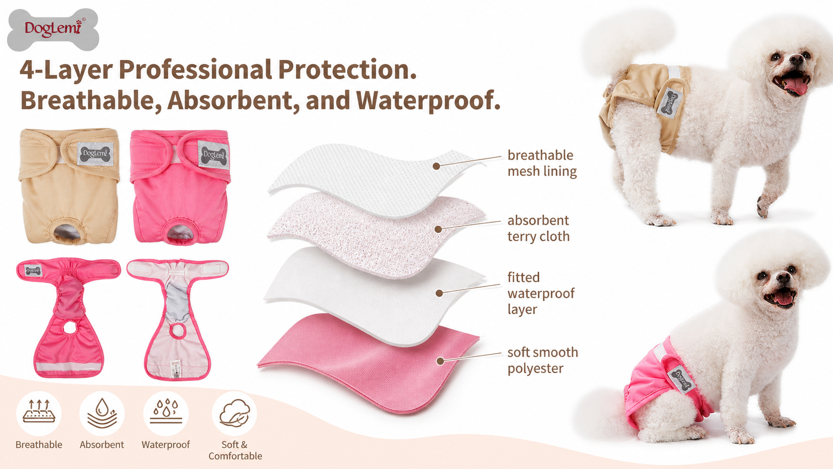Breathable Washable Female Dog Hygiene Pants for Heat Cycle Care