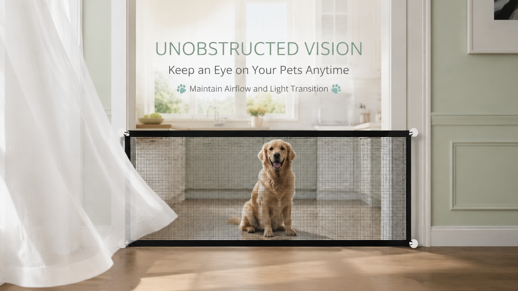No-Drill Mesh Pet Gate for Indoor Doorways
