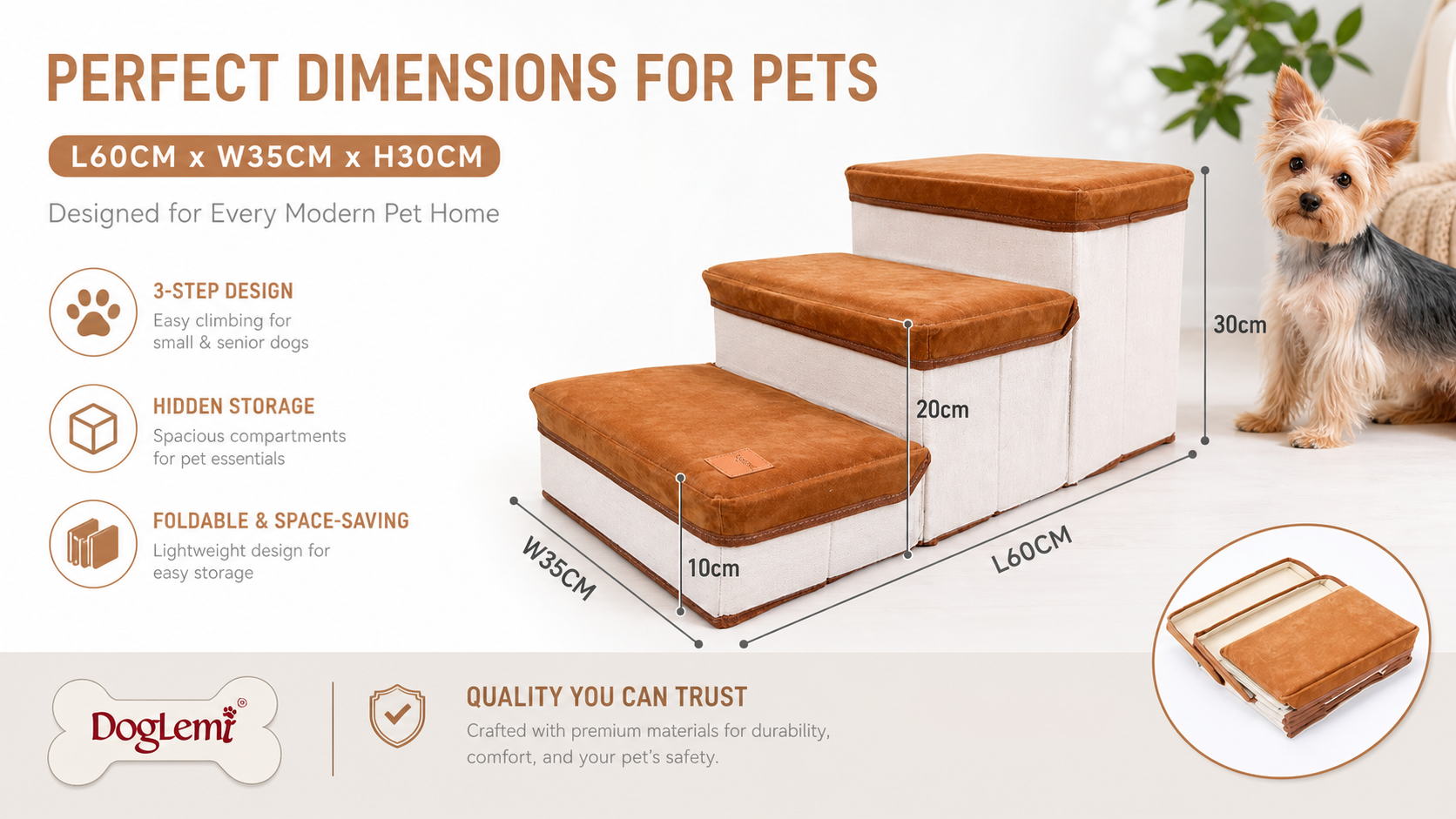 Foldable Non-Slip Pet Stairs for Dogs & Cats