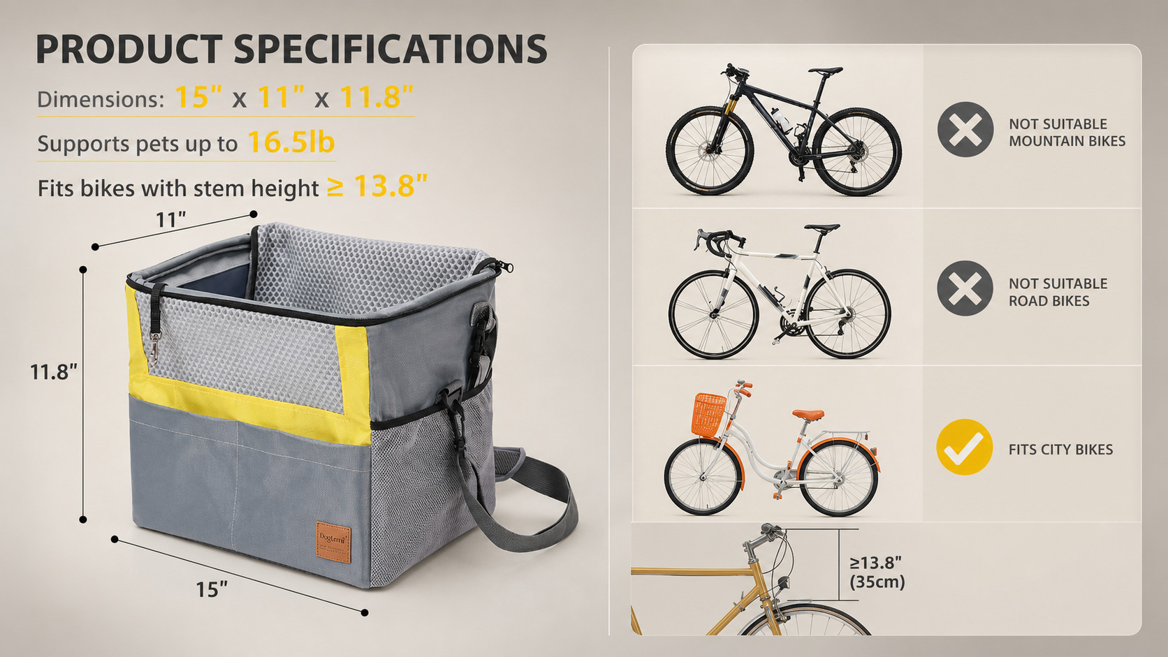 Multi-Use Pet Bike Basket Carrier with Shoulder Strap for Small Dogs