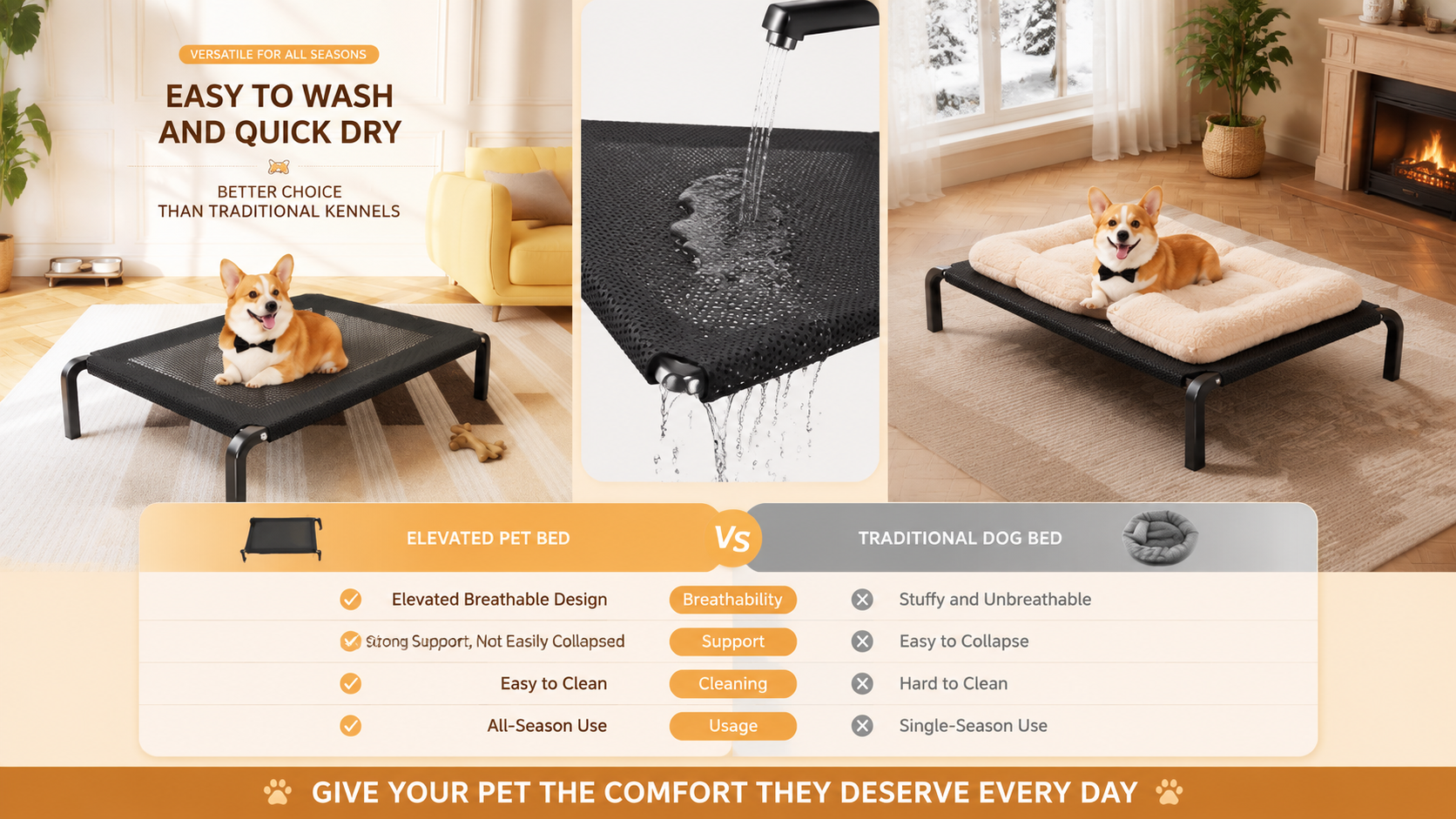 Elevated Breathable Mesh Dog Bed – Reinforced Steel Frame