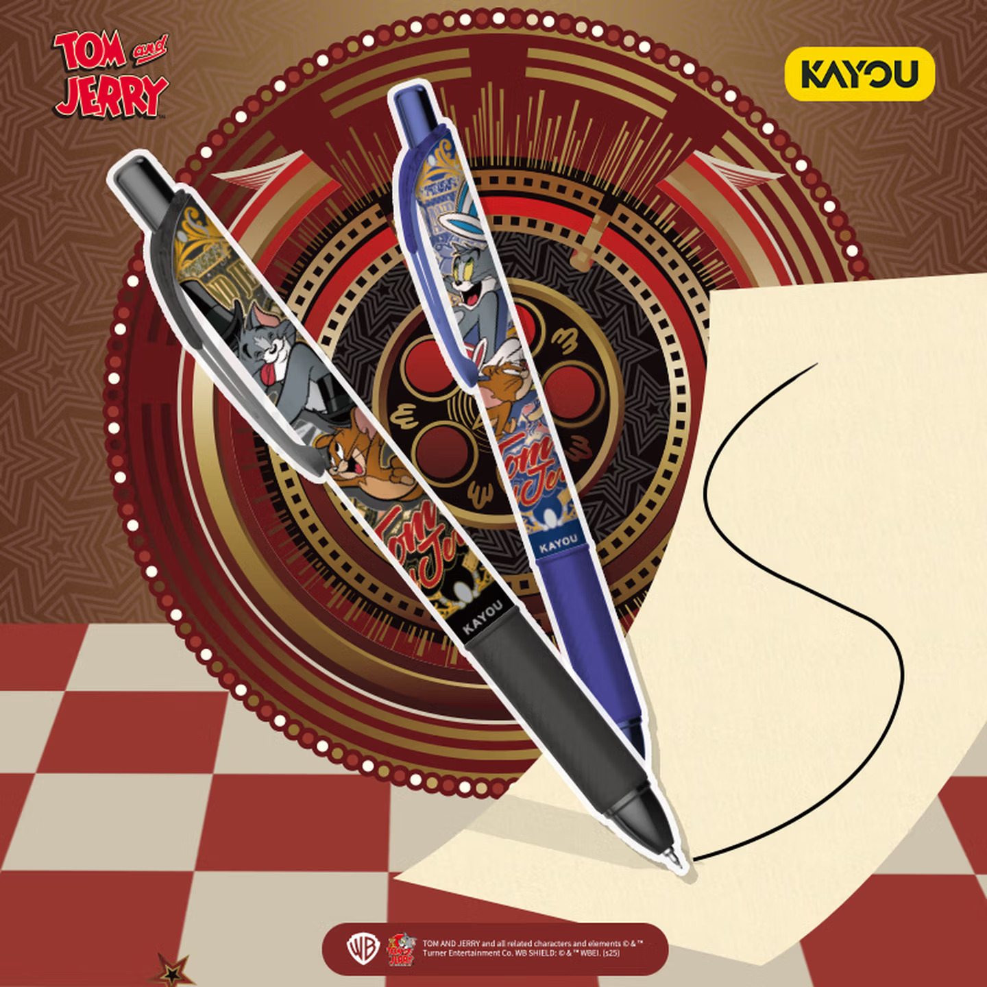 Kayou Tom and Jerry neutral pen with cheese-shaped case, authentic black signature pen for students.（A whole box）