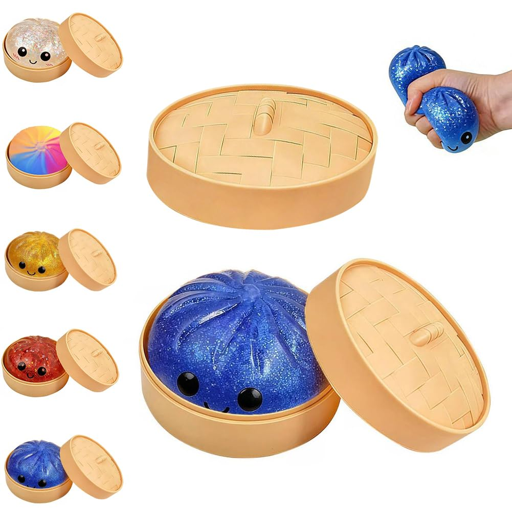 Dumpling Squishies, Mystery Glitter Dumpling Squishies Box, Colorful Dumplings Stress Balls Fidget Sensory Toy, Soft Squeeze Decompression Dough for Anxiety Relief Fidget, Kids Easter Basket Stuffers