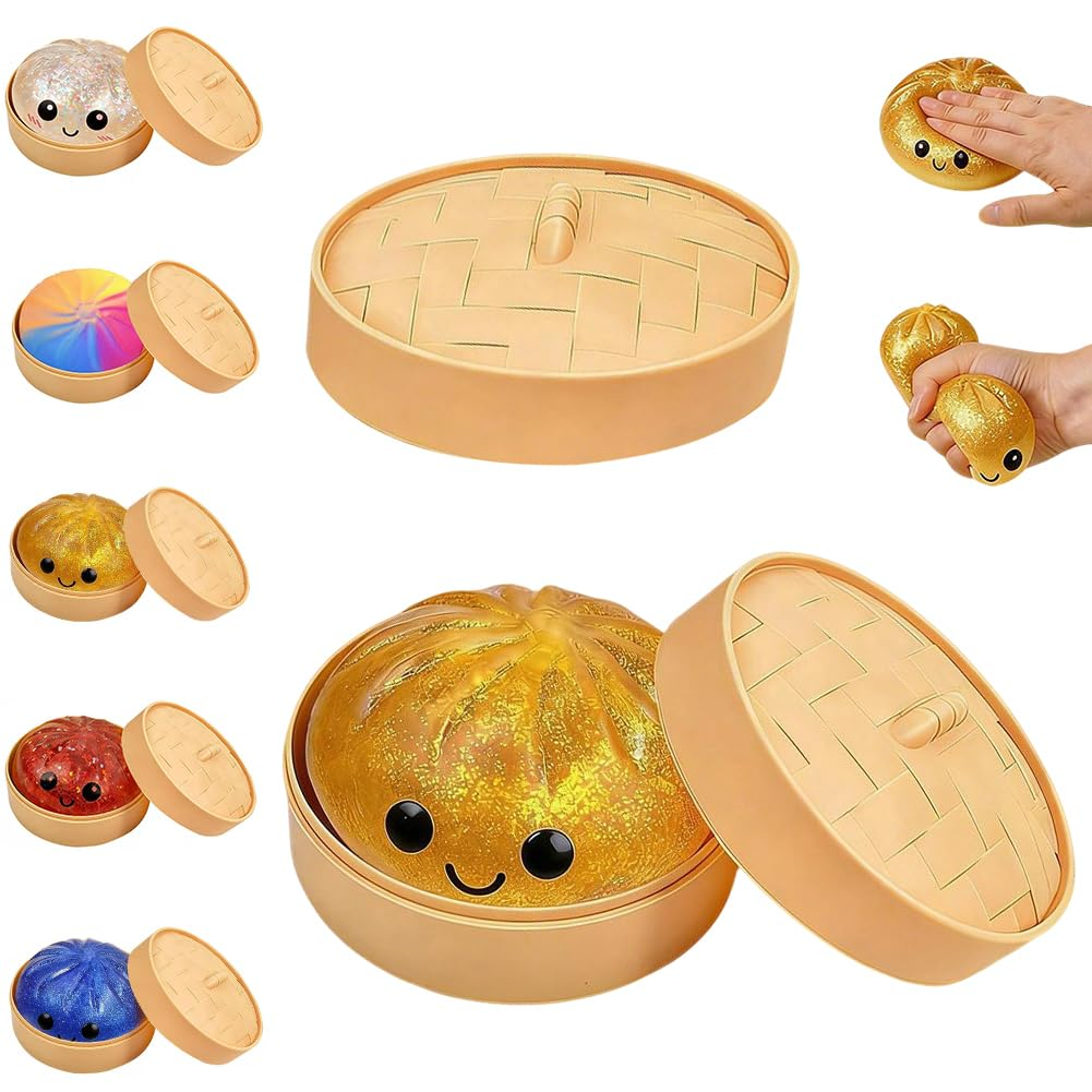 Dumpling Squishies, Mystery Glitter Dumpling Squishies Box, Colorful Dumplings Stress Balls Fidget Sensory Toy, Soft Squeeze Decompression Dough for Anxiety Relief Fidget, Kids Easter Basket Stuffers