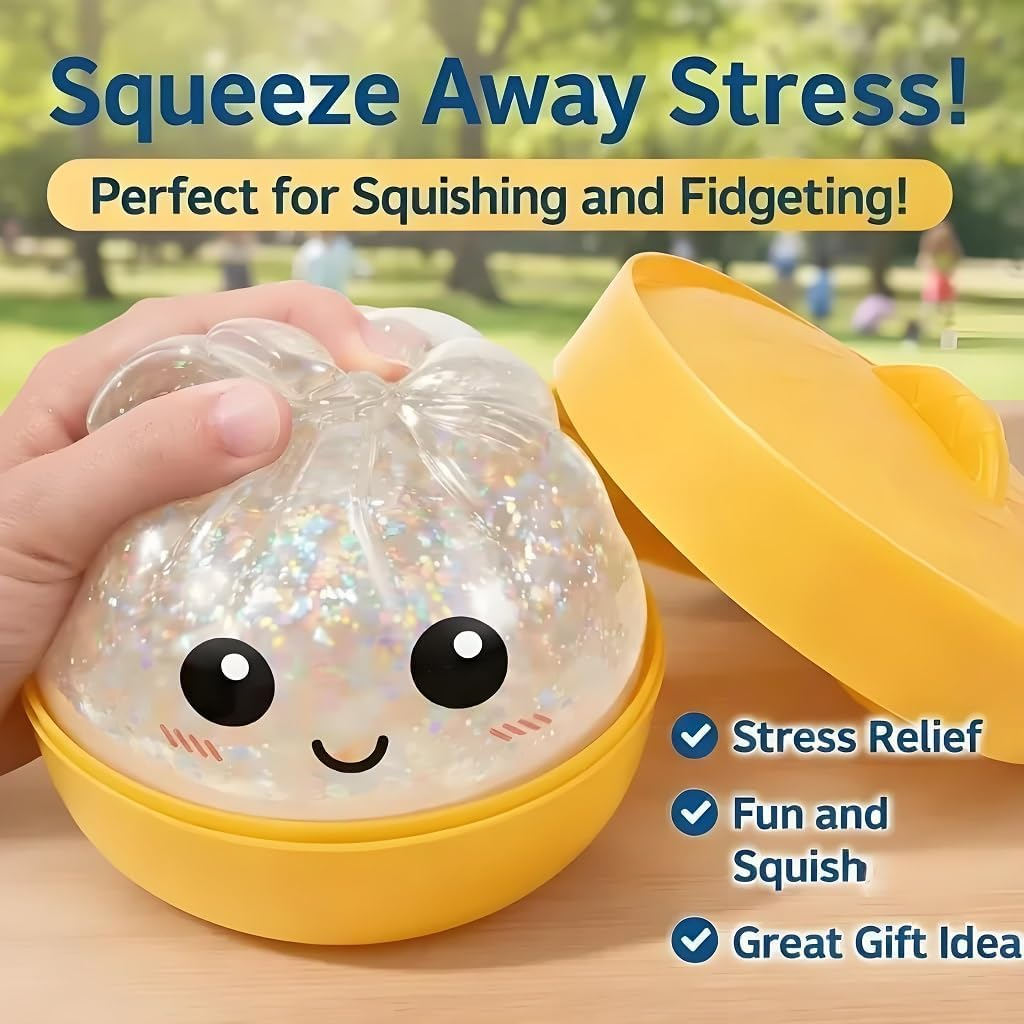 Dumpling Squishies, Mystery Glitter Dumpling Squishies Box, Colorful Dumplings Stress Balls Fidget Sensory Toy, Soft Squeeze Decompression Dough for Anxiety Relief Fidget, Kids Easter Basket Stuffers