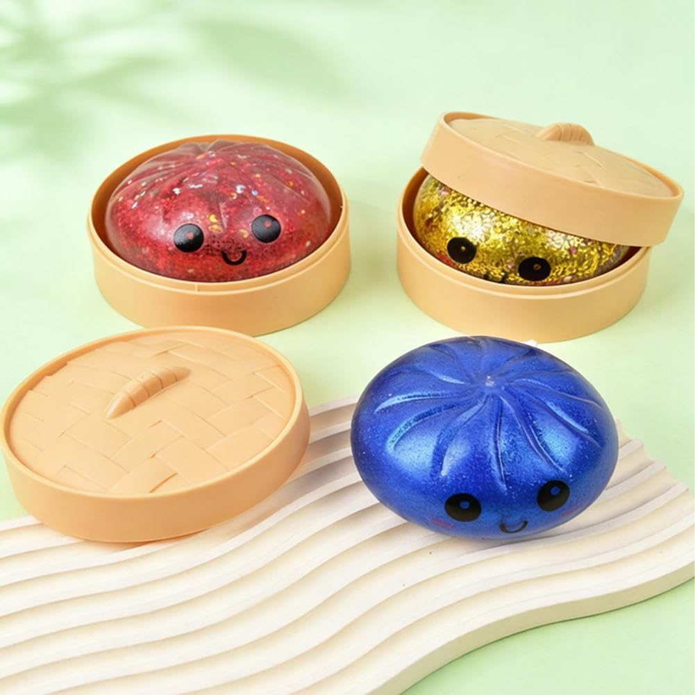 Dumpling Squishies, Mystery Glitter Dumpling Squishies Box, Colorful Dumplings Stress Balls Fidget Sensory Toy, Soft Squeeze Decompression Dough for Anxiety Relief Fidget, Kids Easter Basket Stuffers