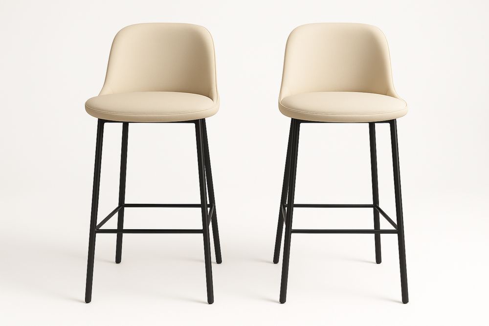 Tabourets de bar en cuir synthétique avec structure en acier, couleur beige/noir