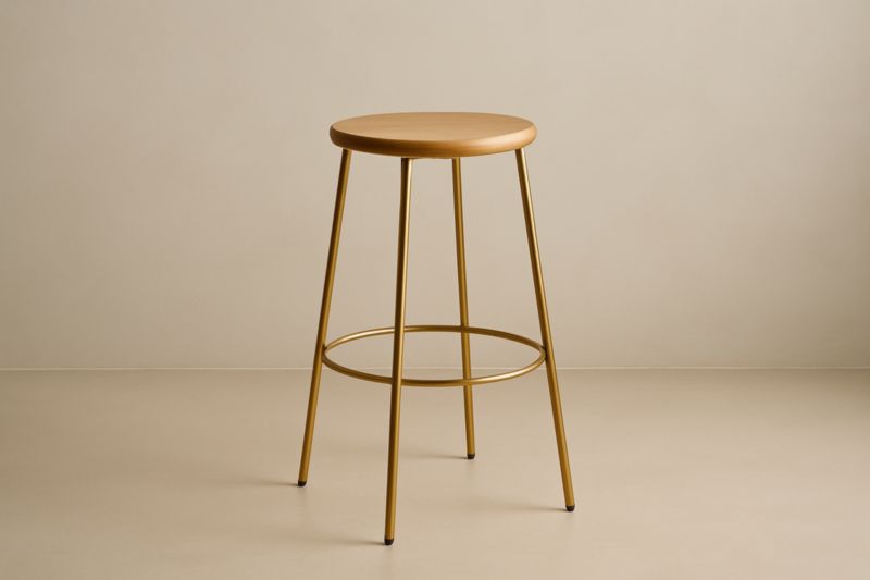 Tabouret en acier avec assise en bois doré