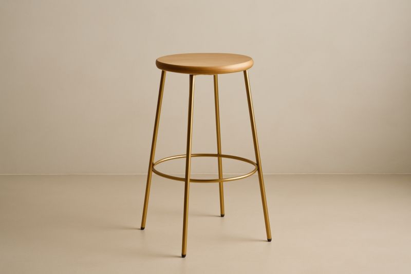 Tabouret en acier avec assise en bois doré