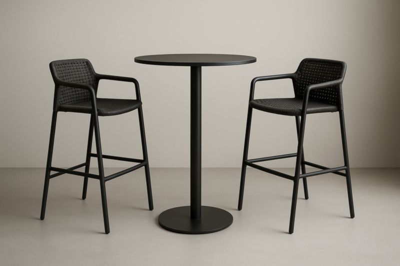 Ensemble table haute et chaises de bar en aluminium et polypropylène noir