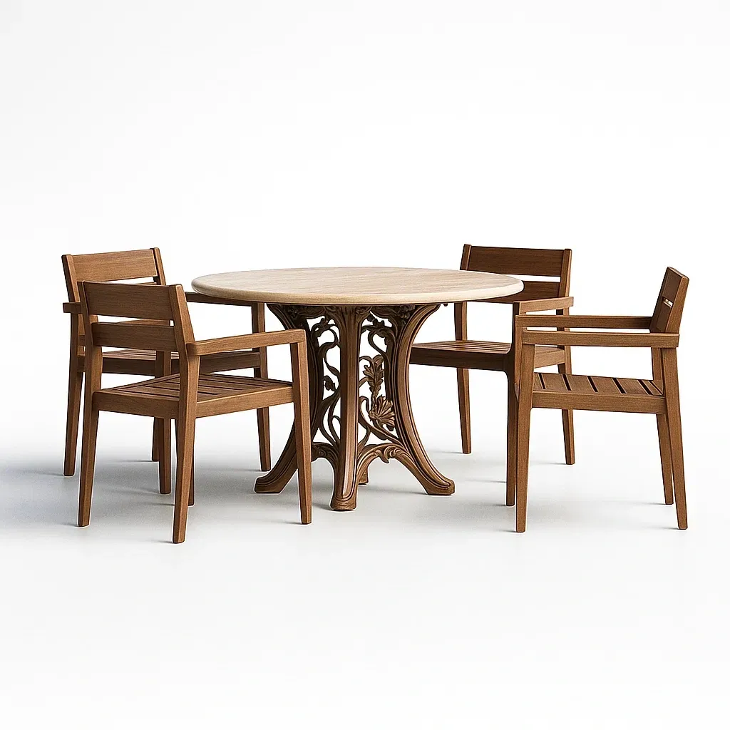 Ensemble table à manger et chaises en bois avec table ronde et 4 chaises