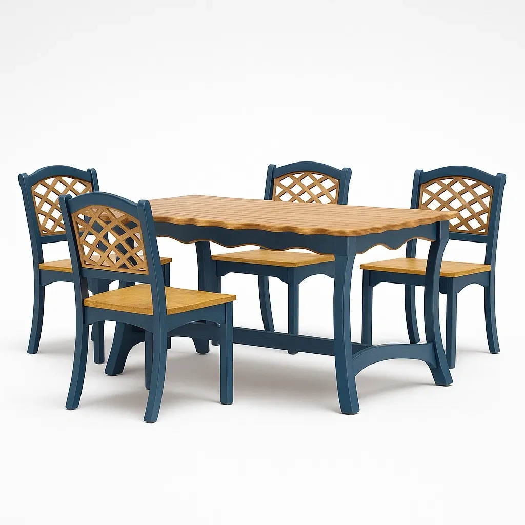 Ensemble table à manger et chaises en bois chêne et bleu avec chaises assorties