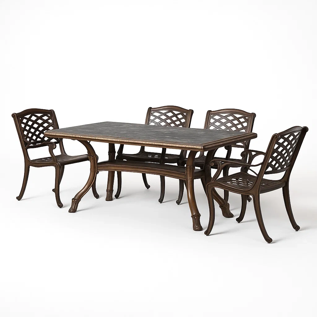 Ensemble table à manger et chaises 5 pièces en aluminium brun