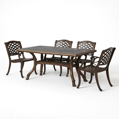 Ensemble table à manger et chaises 5 pièces en aluminium brun