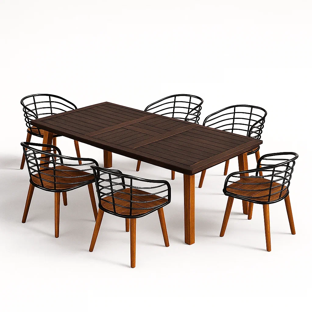 Ensemble table à manger et chaises en bois et métal noir avec 6 chaises