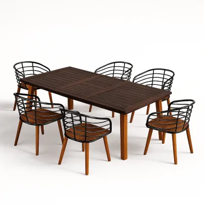 Ensemble table à manger et chaises en bois et métal noir avec 6 chaises