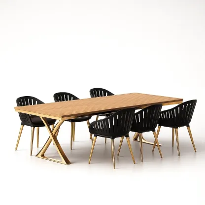 nsemble table à manger et chaises bois métal noir 200 × 90 × 75 cm