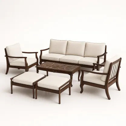 Ensemble de canapé en bois avec coussins en tissu polyester beige